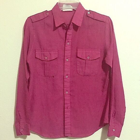 Cherry Stix Vintage Button Up Long Sleeve Shirt Men’s Pink Pockets Shoulder Tabs - Picture 1 of 5